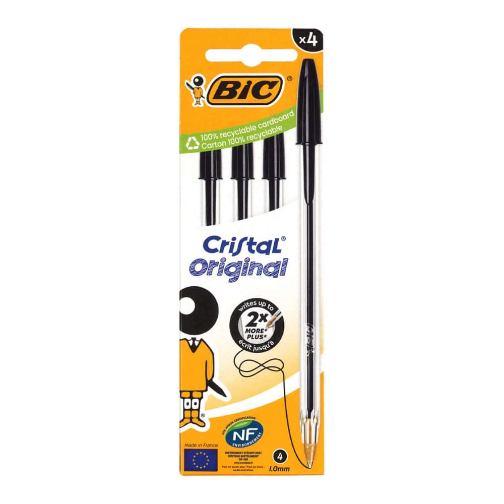 BIC Cristal Original Black Pens Bag 4pcs Per Pack - 10pk