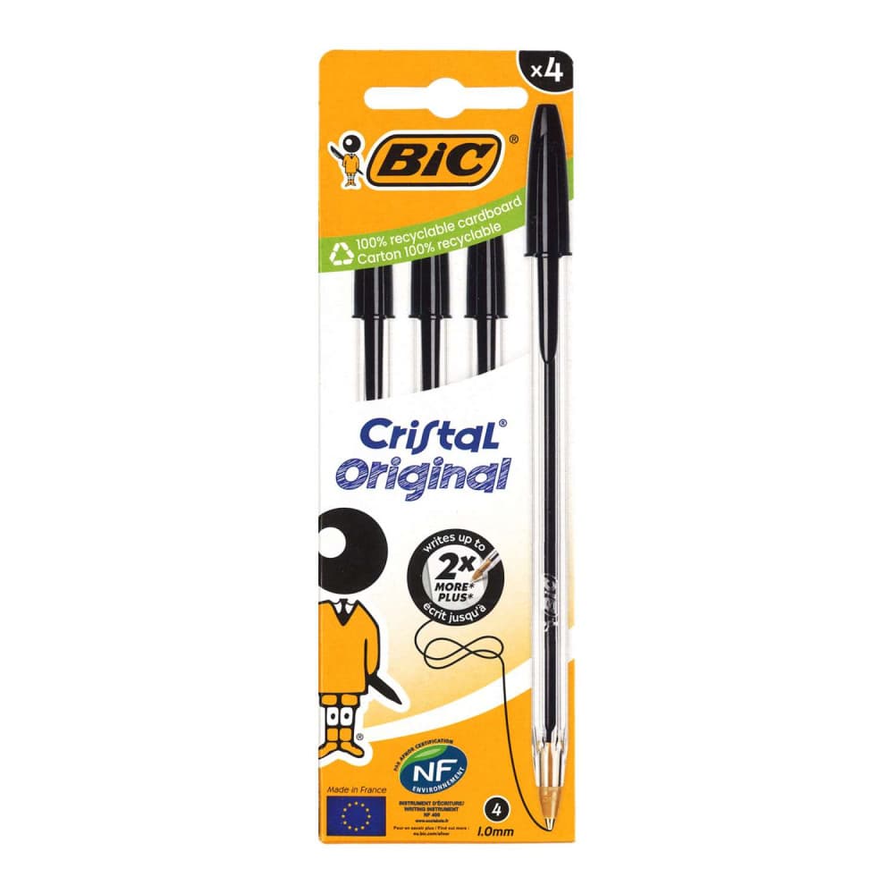 BIC Cristal Original Black Pens Bag 4pcs Per Pack - 10pk