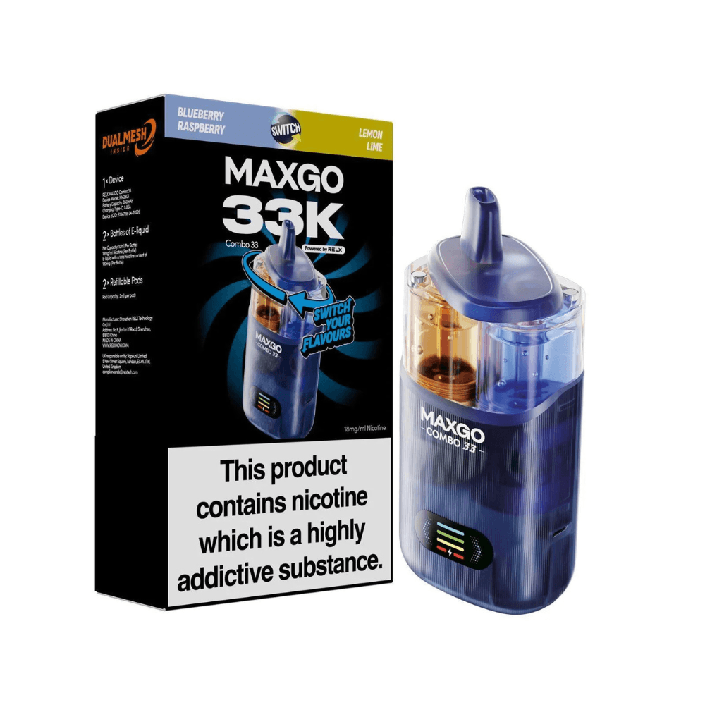 Blueberry Raspberry / Lemon Lime Maxgo 33k Prefilled Vape Kit Box of 3