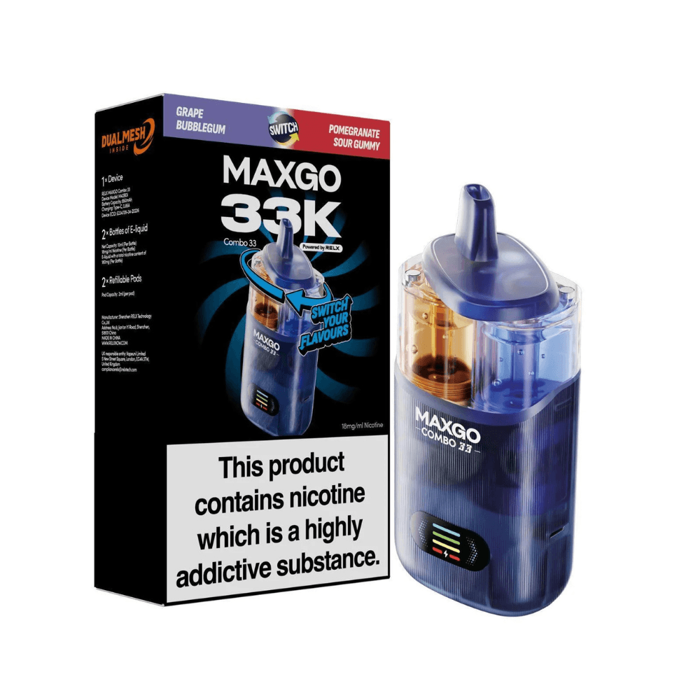  Grape Bubble Gum / Pomegranate Sour Gummy Maxgo 33k Prefilled Vape Kit Box of 3