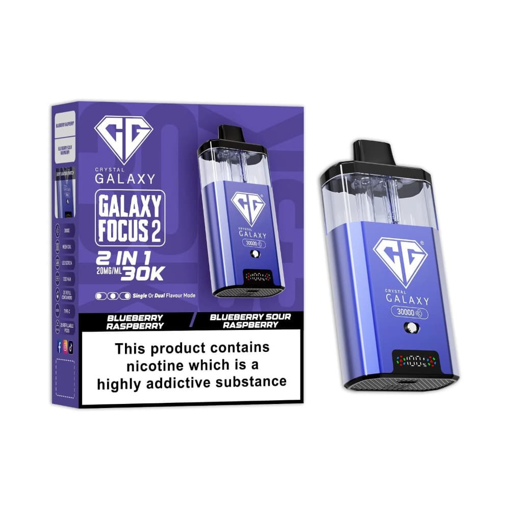  Blueberry Raspberry/Blue Sour Raspberry Crystal Galaxy 30k Focus 2 Vape Kit Box of 5