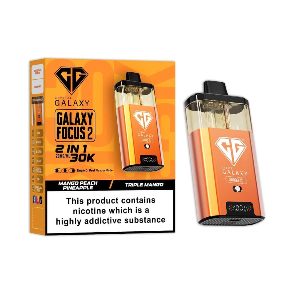  Mango Peach Pineapple/Triple Mango Crystal Galaxy 30k Focus 2 Vape Kit Box of 5