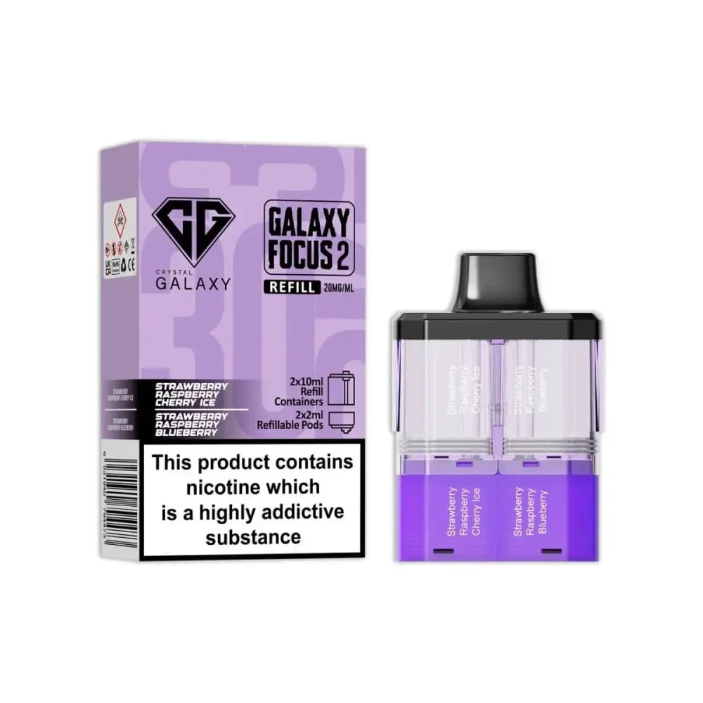  Strawberry Raspberry Cherry Ice / Strawberry Raspberry Blueberry Crystal Galaxy Focus 6k Pods Pack of 5