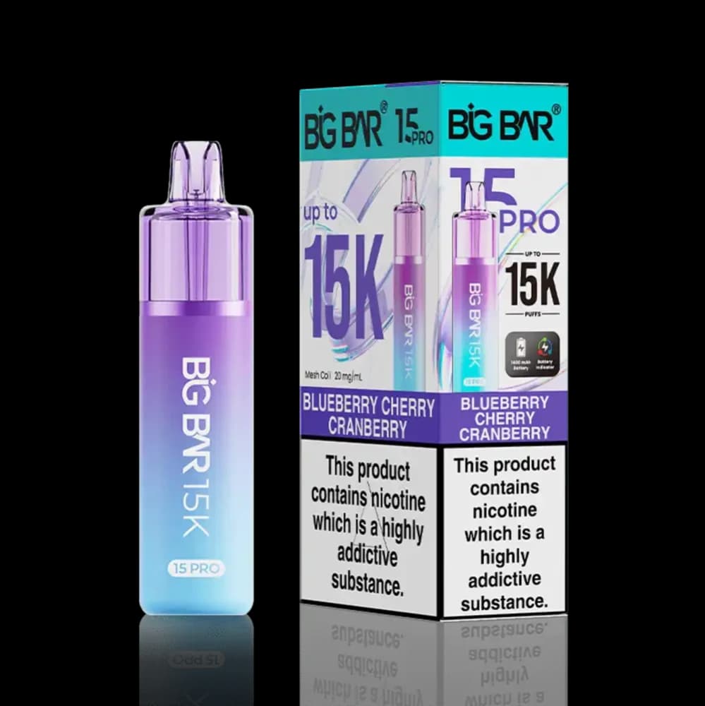  Blueberry Cherry Cranberry Big Bar Pro 15k Vape Kit Box of 5