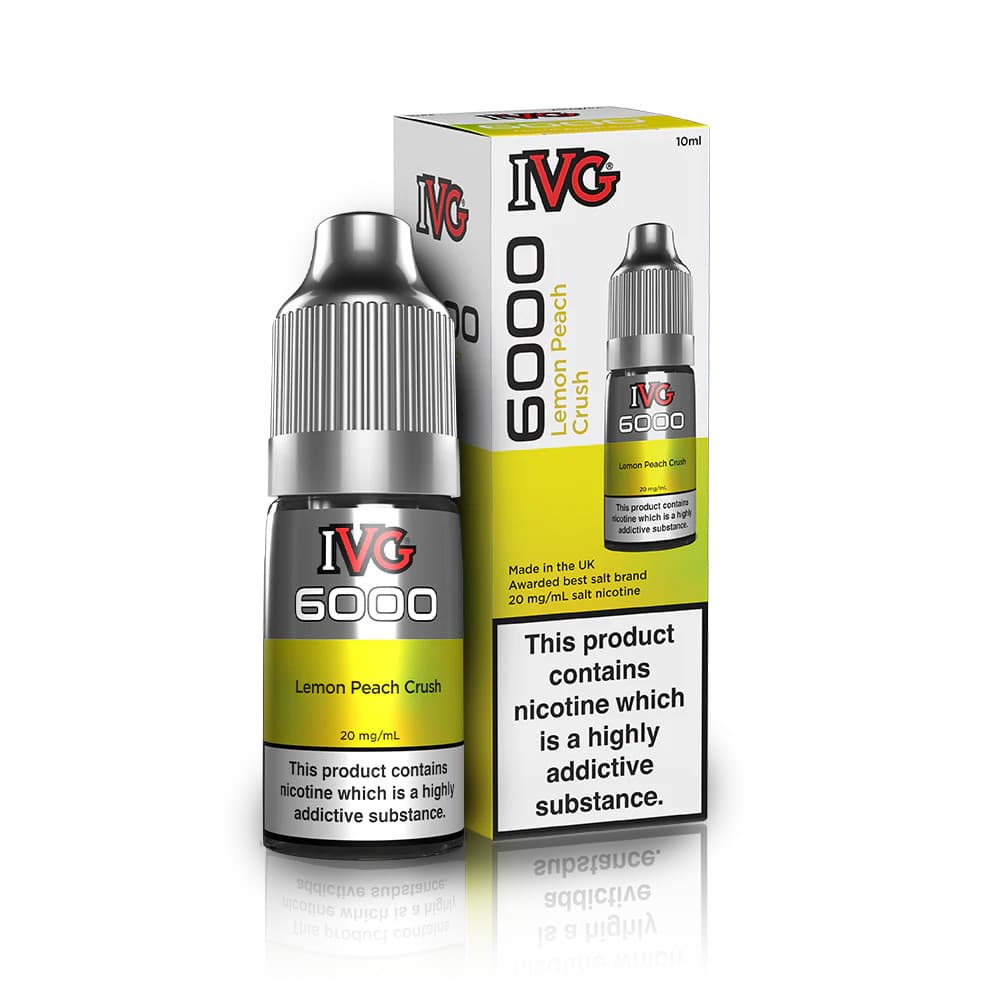  Lemon Peach Crush / 10mg IVG 6000 Nic Salts e liquids 10ml Box of 10