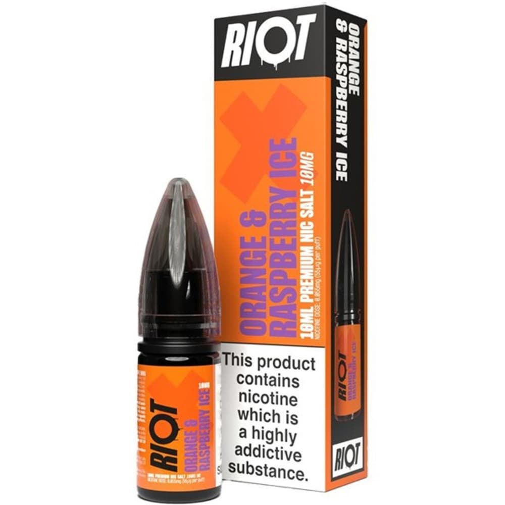  Orange & Raspberry Ice / 10mg Riot X Nic Salts e liquids 10ml Box of 10