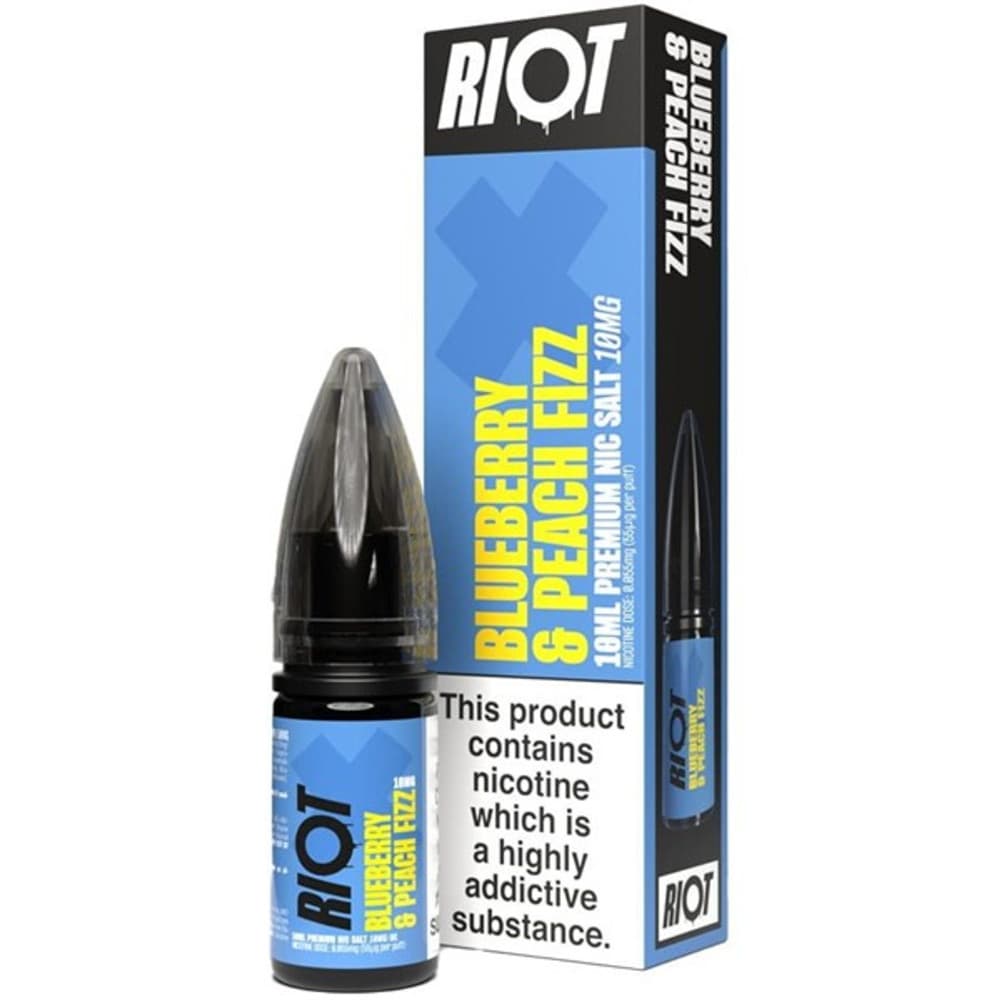  Blueberry Peach Fizz / 20mg Riot X Nic Salts e liquids 10ml Box of 10