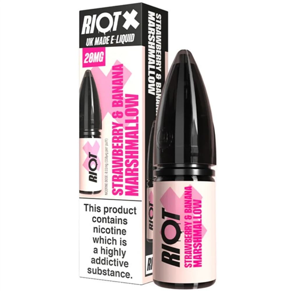  Strawberry Banana Marshmellow / 20mg Riot X Nic Salts e liquids 10ml Box of 10