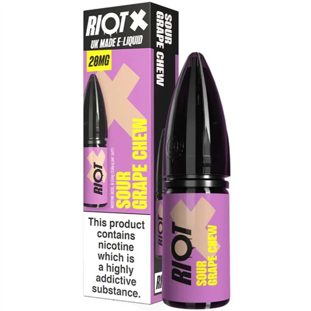  Sour Grape Chew / 10mg Riot X Nic Salts e liquids 10ml Box of 10