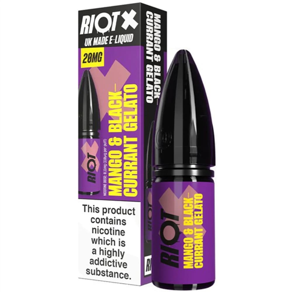  Mango Blackcurrant Gelato / 10mg Riot X Nic Salts e liquids 10ml Box of 10