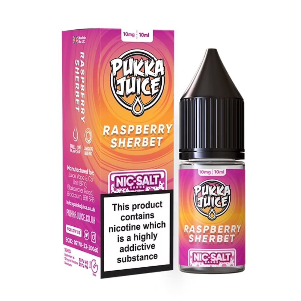  Raspberry Sherbet / 20mg Pukka Juice Nic Salts e liquids 10ml Box of 10