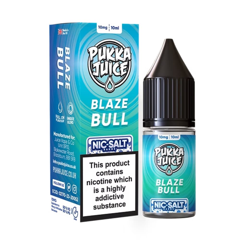  Blaze Bull / 10mg Pukka Juice Nic Salts e liquids 10ml Box of 10