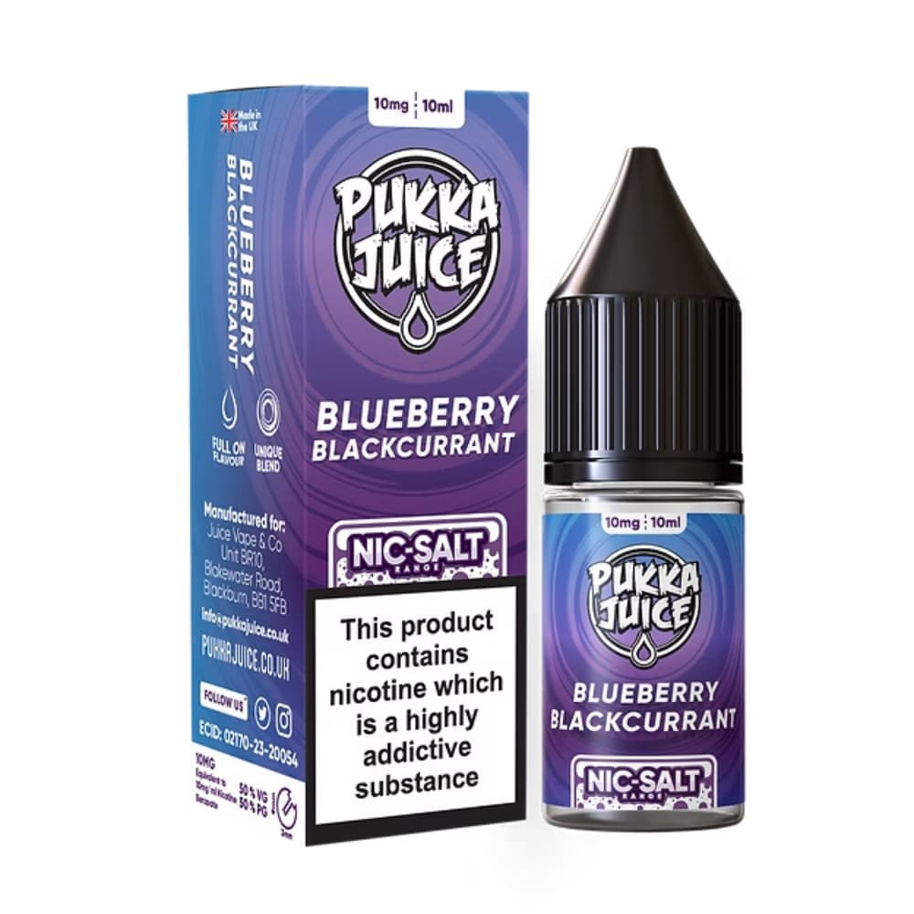 Blueberry Blackcurrant / 20mg Pukka Juice Nic Salts e liquids 10ml Box of 10