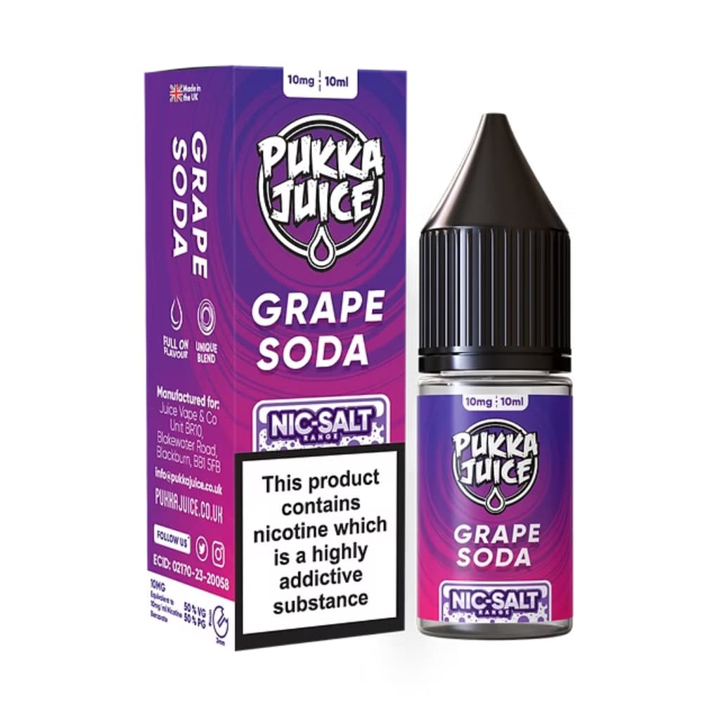  Grape Soda / 10mg Pukka Juice Nic Salts e liquids 10ml Box of 10