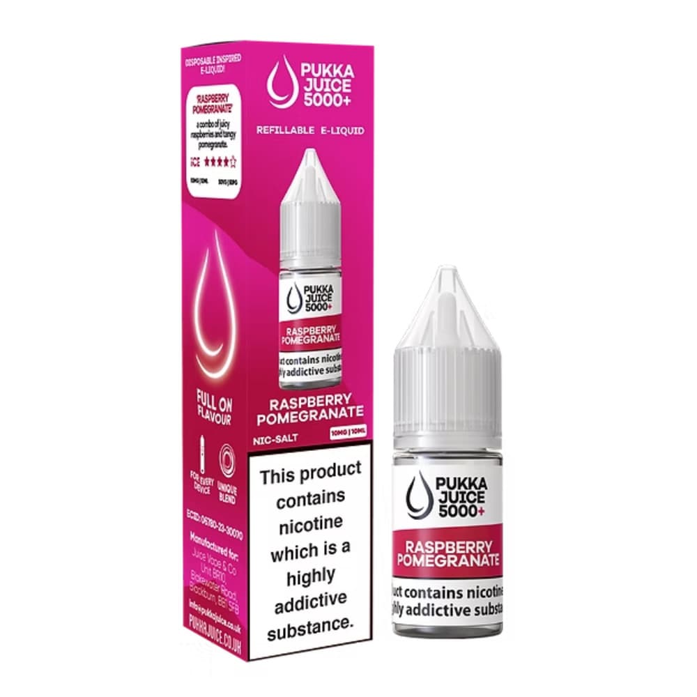  Raspberry Pomegranate / 10mg Pukka Juice 5000+ Nic Salts e liquids 10ml Box of 10