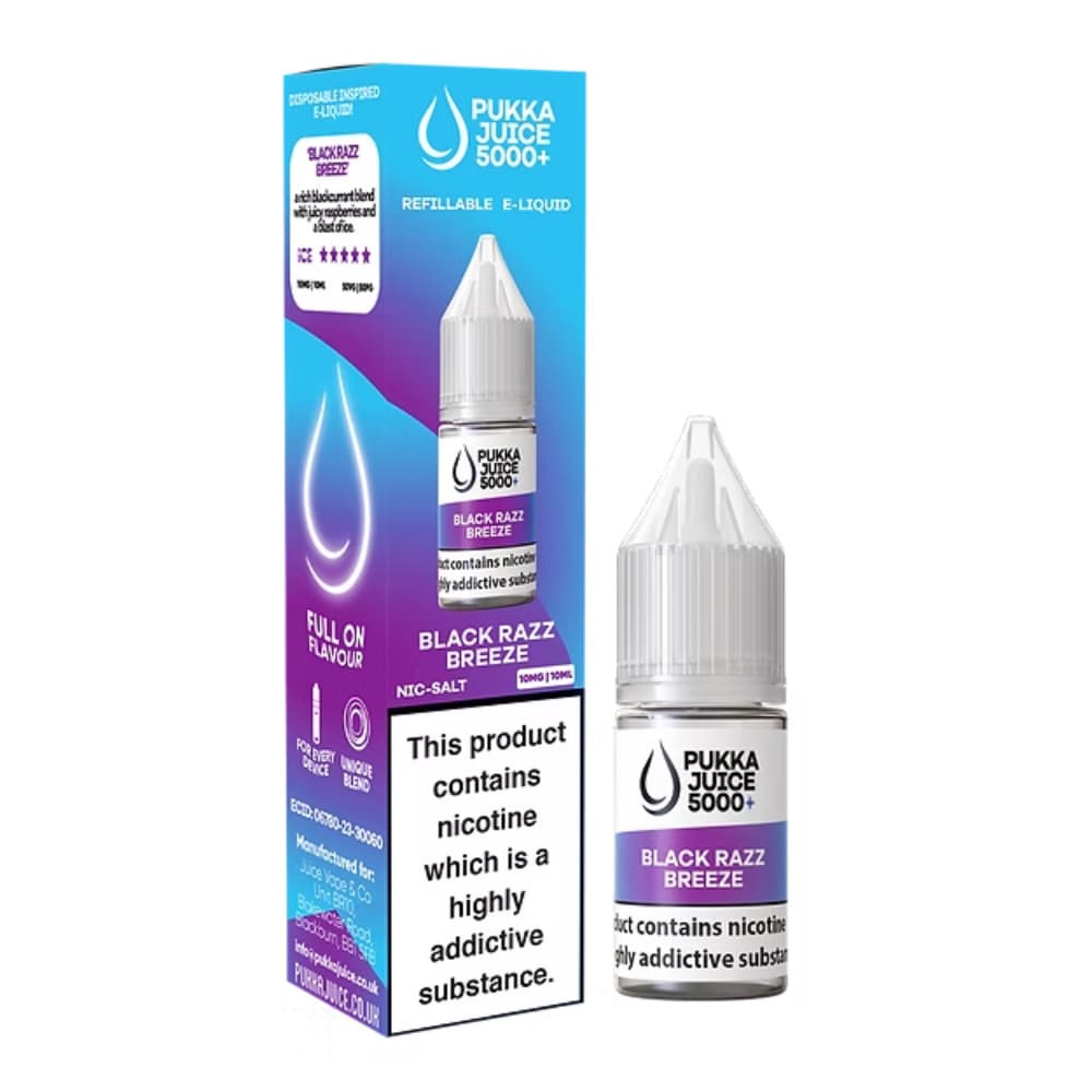  Black Razz Breeze / 10mg Pukka Juice 5000+ Nic Salts e liquids 10ml Box of 10