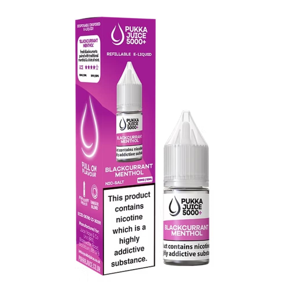  Blackcurrant Menthol / 20mg Pukka Juice 5000+ Nic Salts e liquids 10ml Box of 10