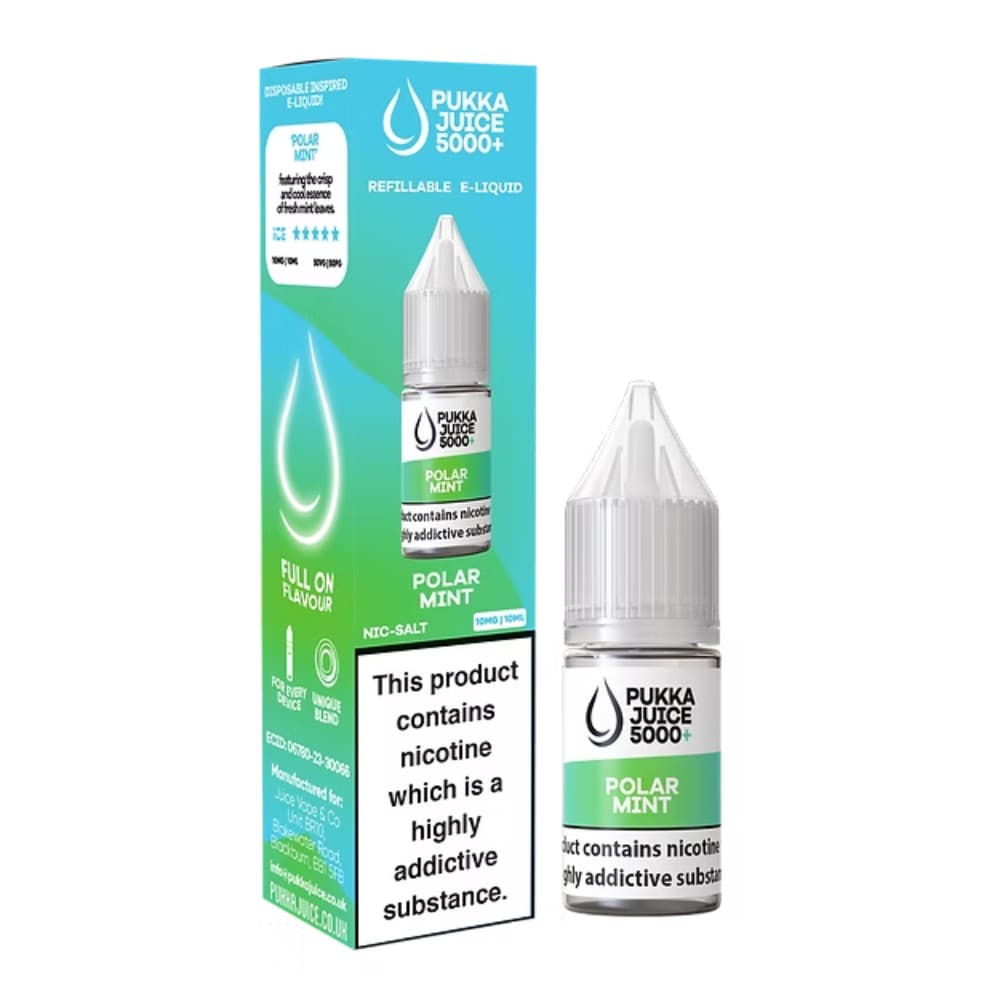  Polar MInt / 20mg Pukka Juice 5000+ Nic Salts e liquids 10ml Box of 10