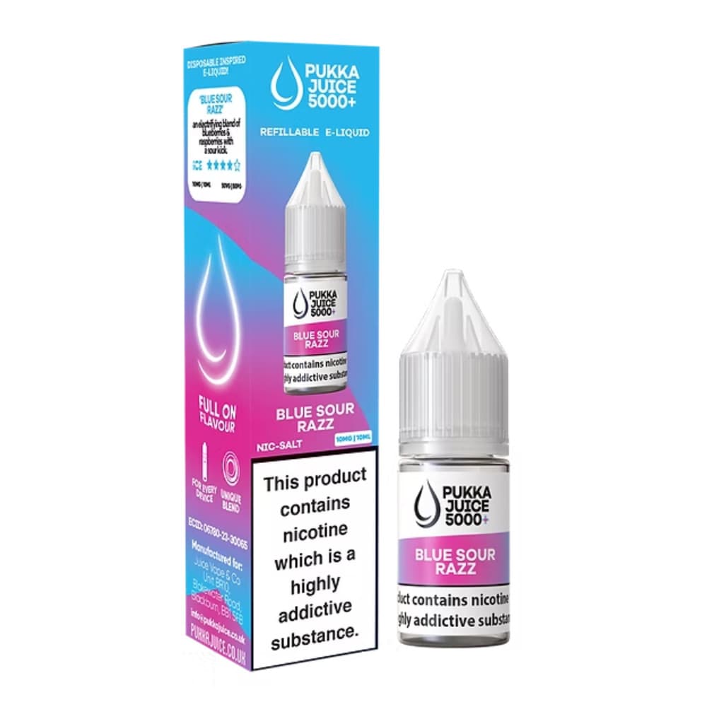  Blue Razz Sour / 20mg Pukka Juice 5000+ Nic Salts e liquids 10ml Box of 10