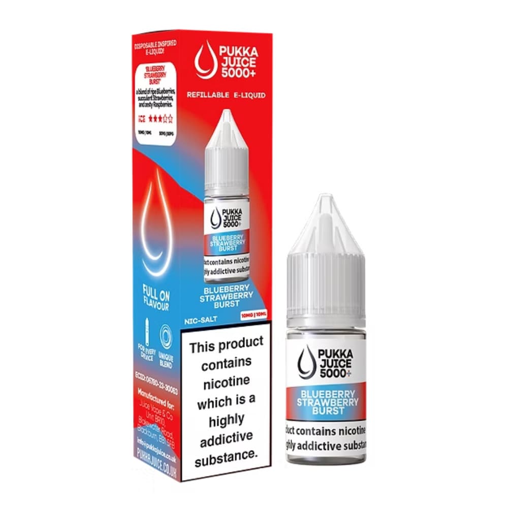  Blueberry Strawberry Burst / 20mg Pukka Juice 5000+ Nic Salts e liquids 10ml Box of 10