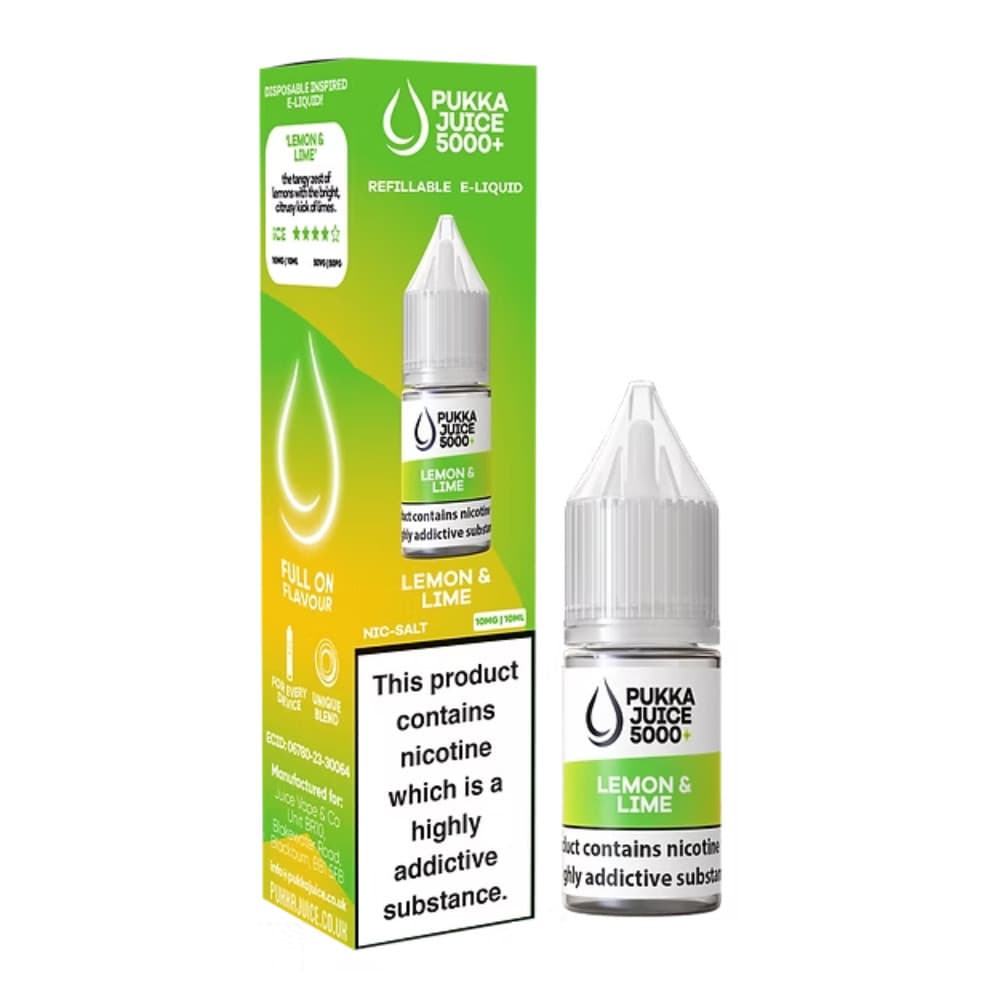  Lemon Lime / 10mg Pukka Juice 5000+ Nic Salts e liquids 10ml Box of 10