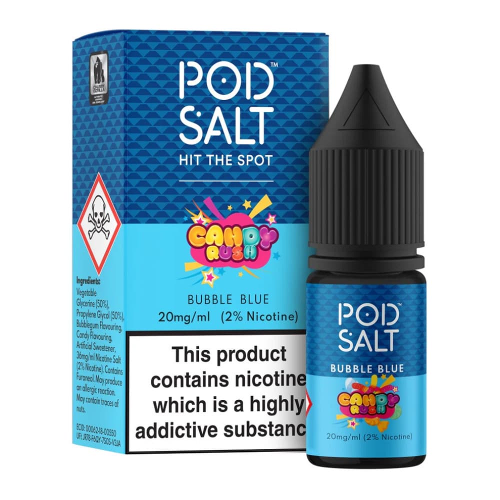 Candy Rush - Bubble Blue / 11mg Pod Salt Fusions Nic Salts e liquids 10ml Box of 5