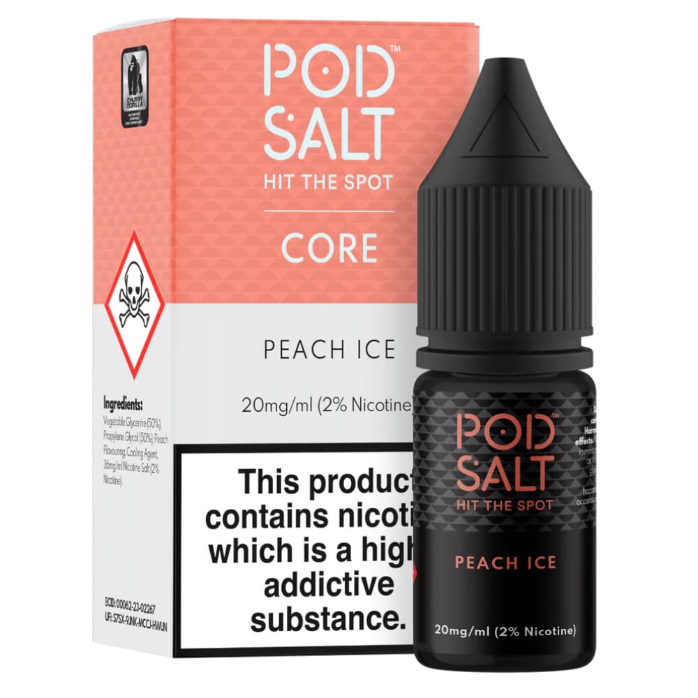  Peach Ice / 20mg Pod Salt Core Nic Salts e liquids 10ml Box of 5