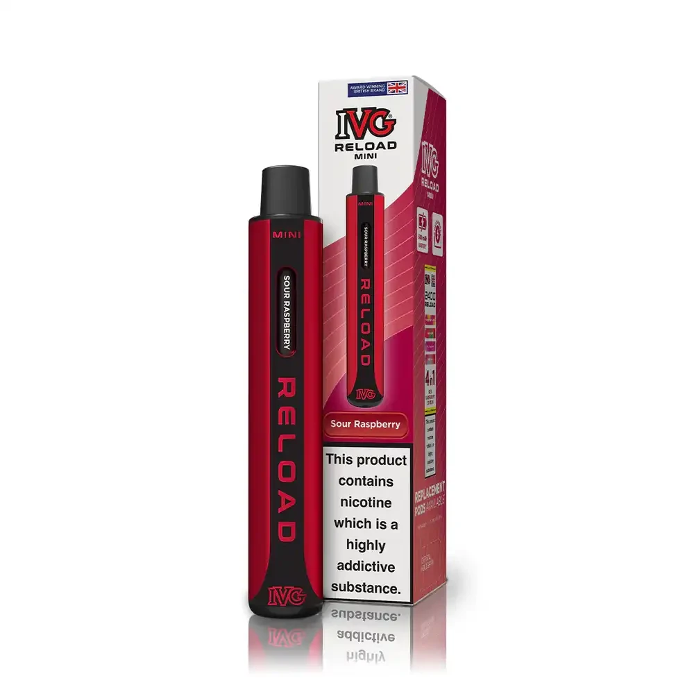  Sour Raspberry IVG Reload Mini 600 Vape Kit Box of 10