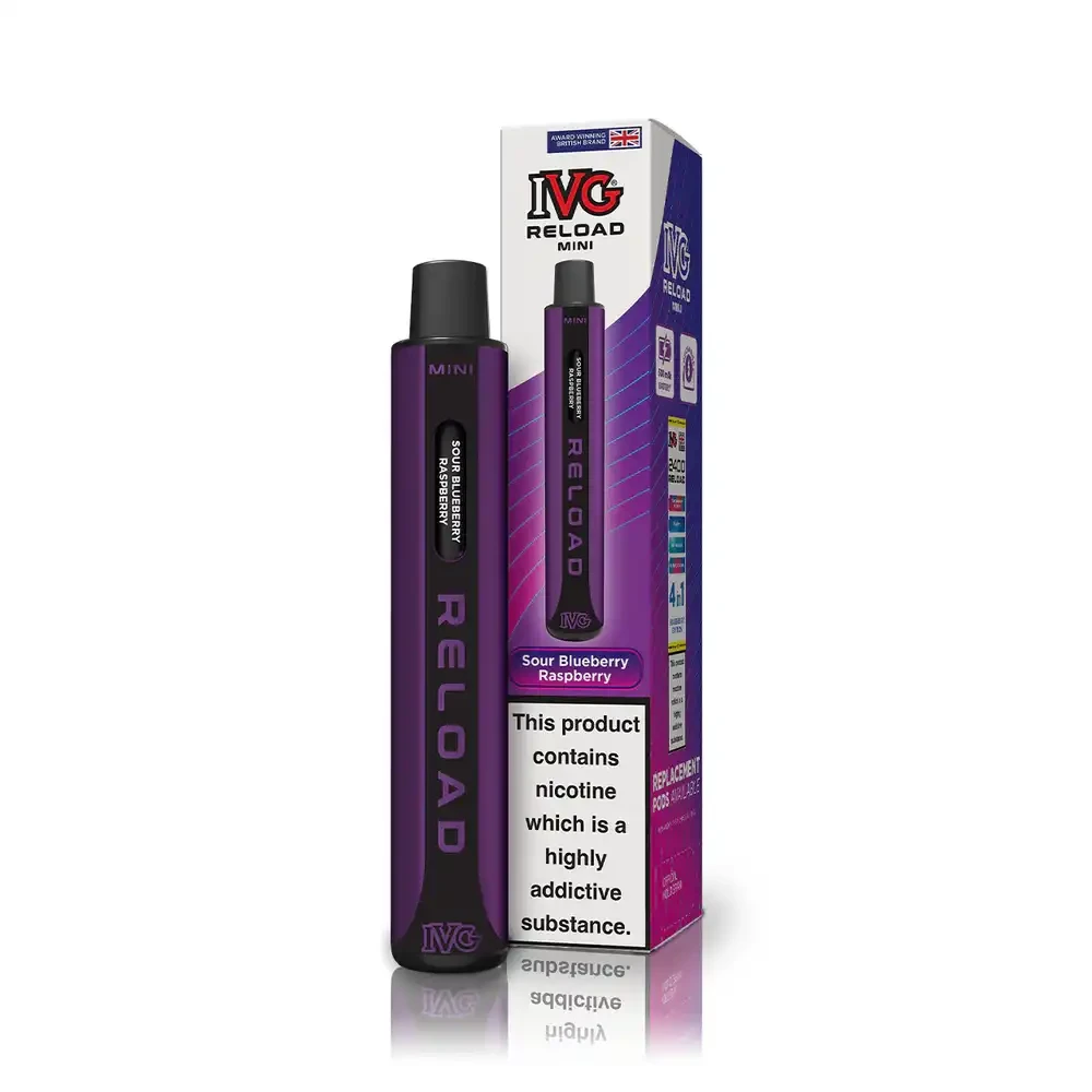  Sour Blueberry Raspberry IVG Reload Mini 600 Vape Kit Box of 10