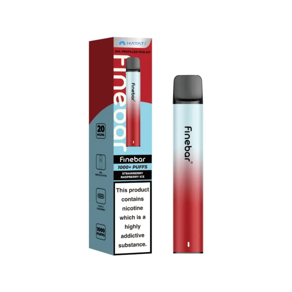  Strawberry Raspberry Ice Hayati Finebar Prefilled Vape Kit Box of 10