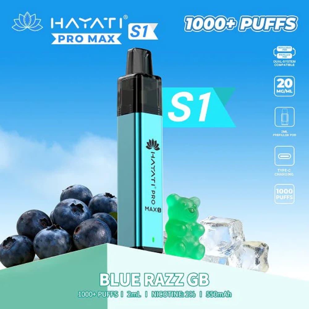  Blue Razz GB Hayati Pro Max S1 Vape Kit Box of 10