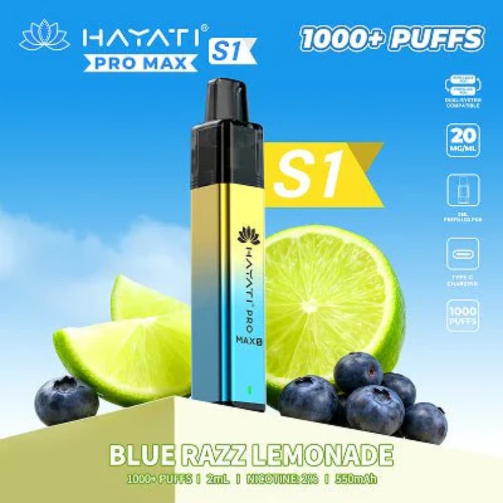  Blue Razz Lemonade Hayati Pro Max S1 Vape Kit Box of 10