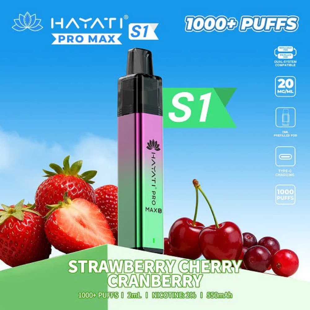  Strawberry Cherry Cranberry Hayati Pro Max S1 Vape Kit Box of 10