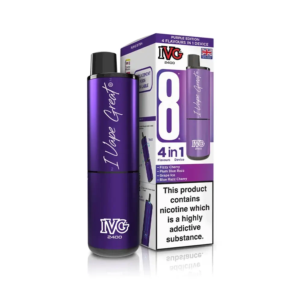  Purple Edition IVG 2400 Prefilled Pod Vape Kit Box of 5
