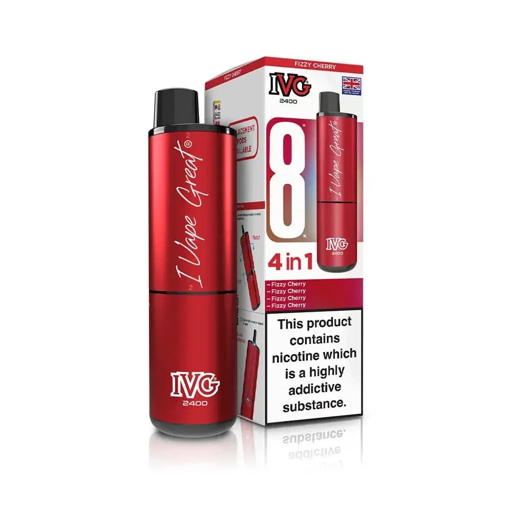  Fizzy Cherry IVG 2400 Prefilled Pod Vape Kit Box of 5
