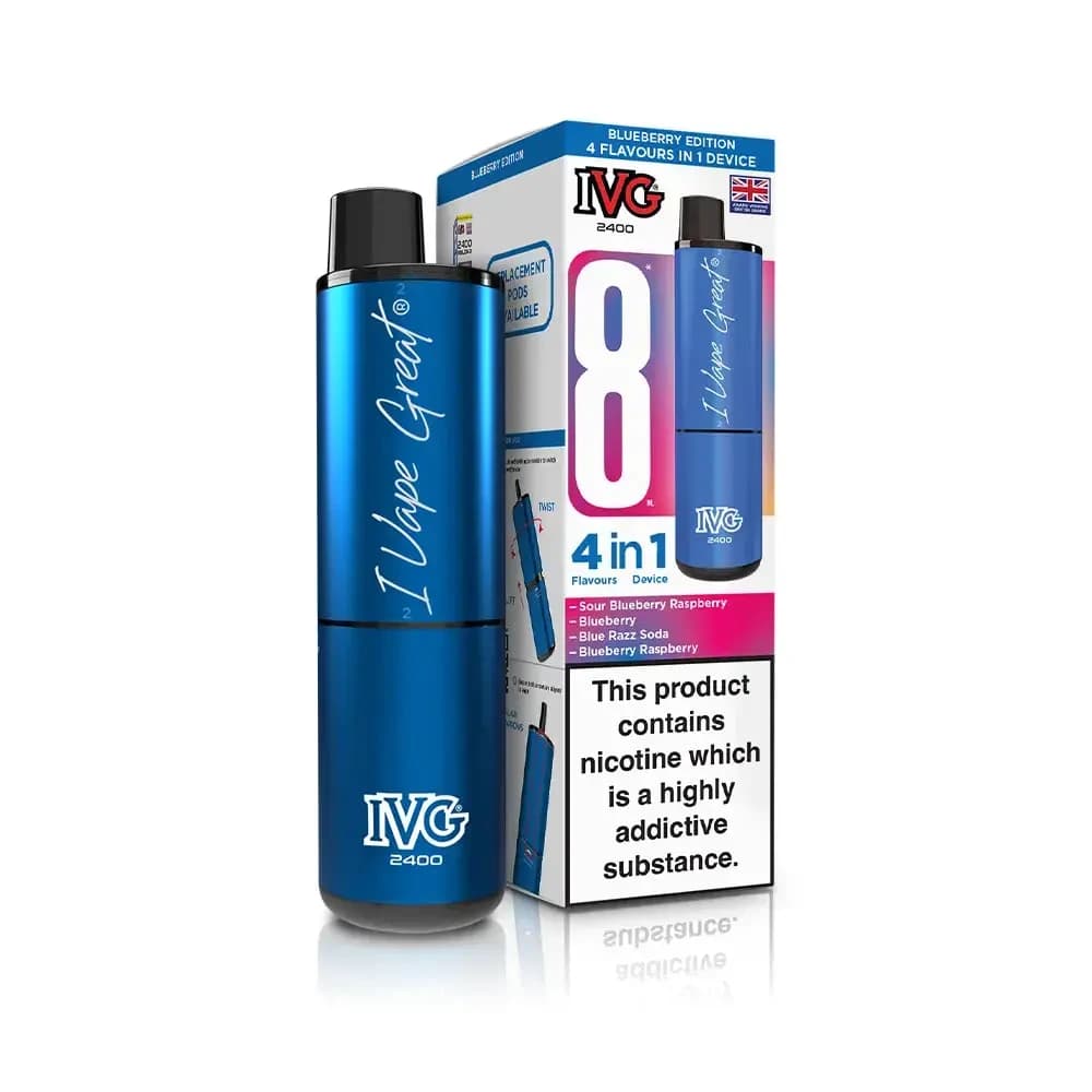  Blueberry Edition IVG 2400 Prefilled Pod Vape Kit Box of 5