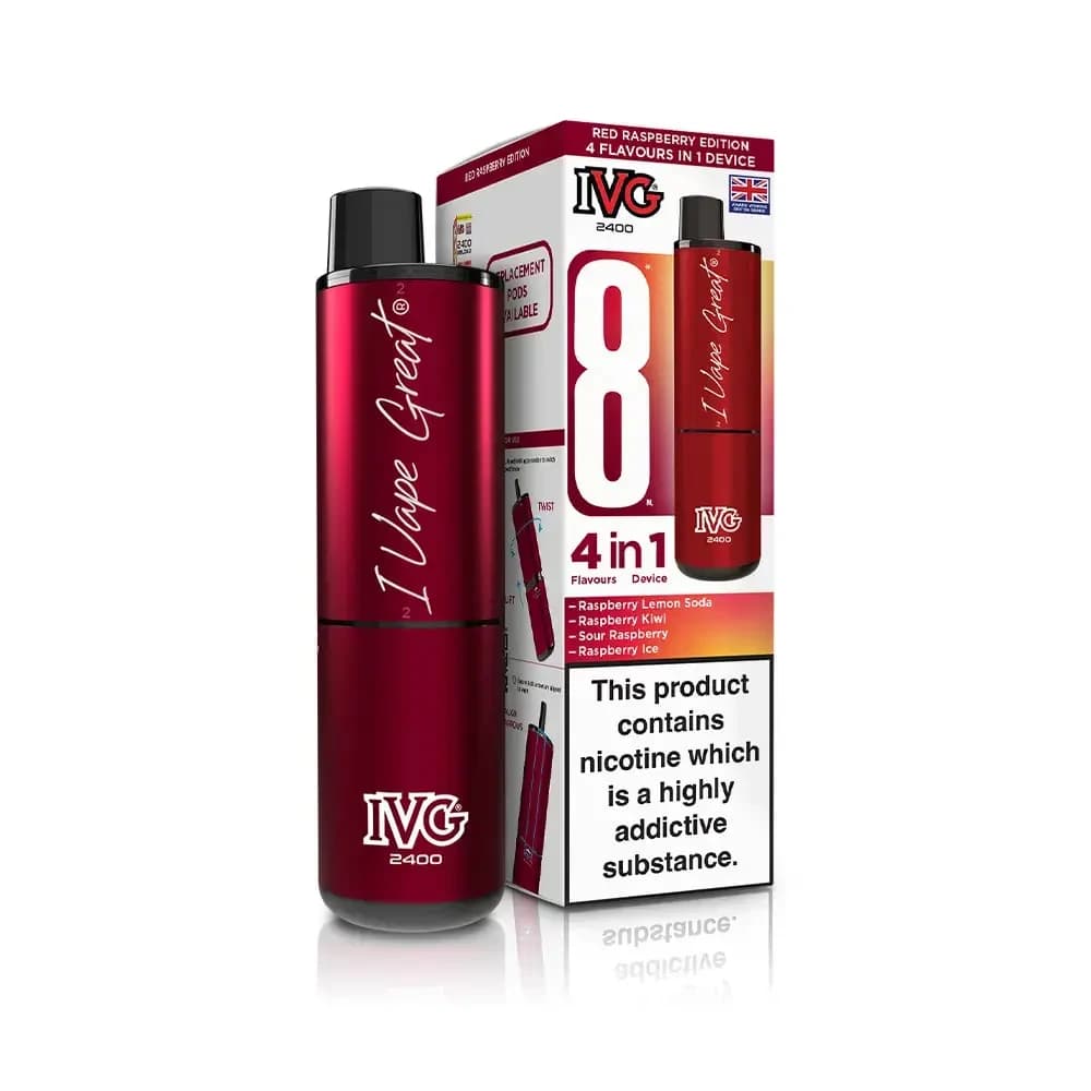  Red Raspberry Edition IVG 2400 Prefilled Pod Vape Kit Box of 5