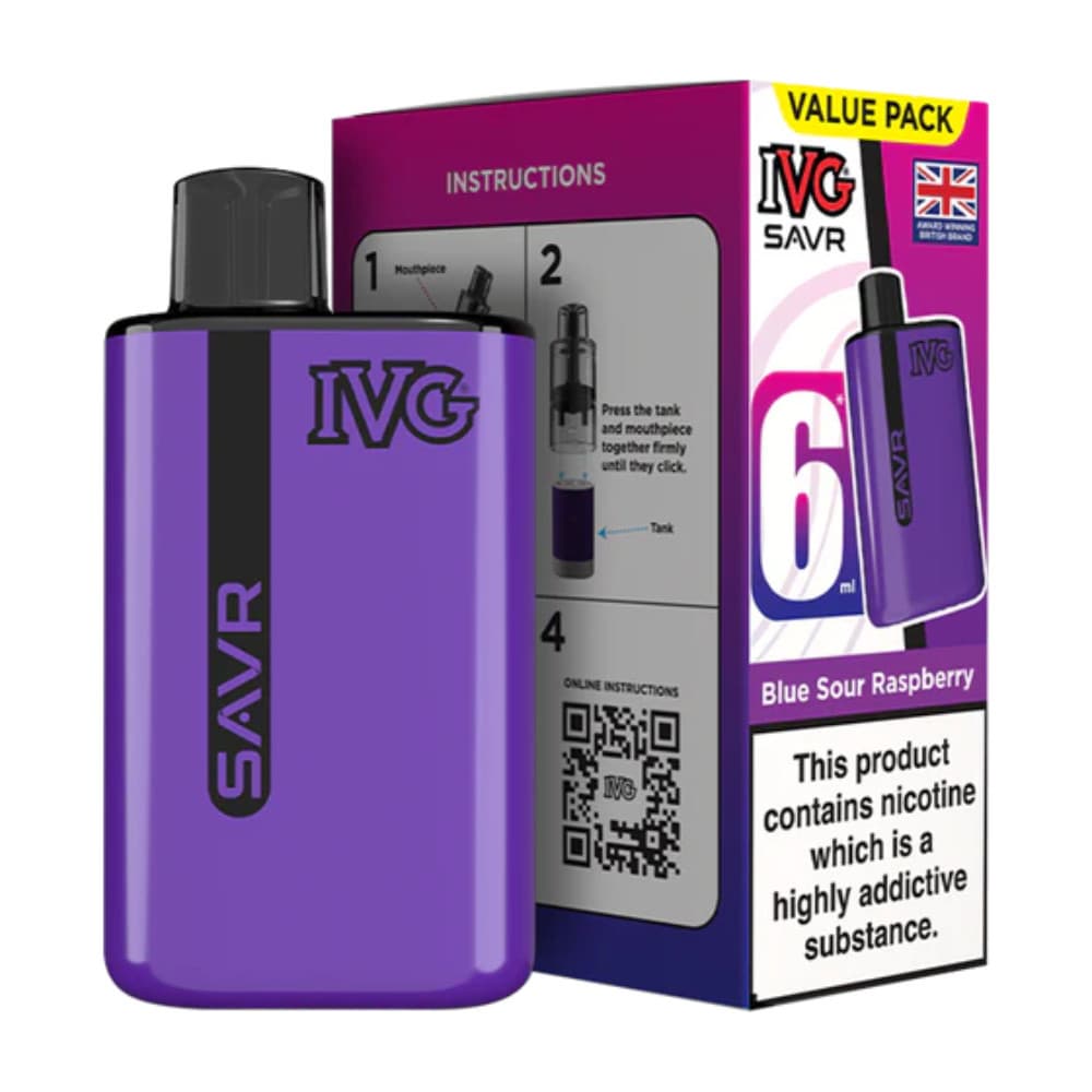  Blue Sour Raspberry IVG Savr 3000 Vape Kit Box of 5