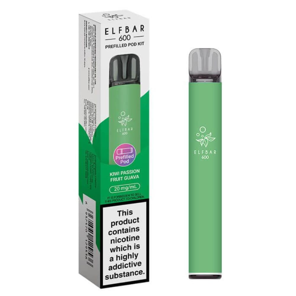  Kiwi Passion Fruit Guava Elf Bar 600 Prefilled Pod Kit Box of 10