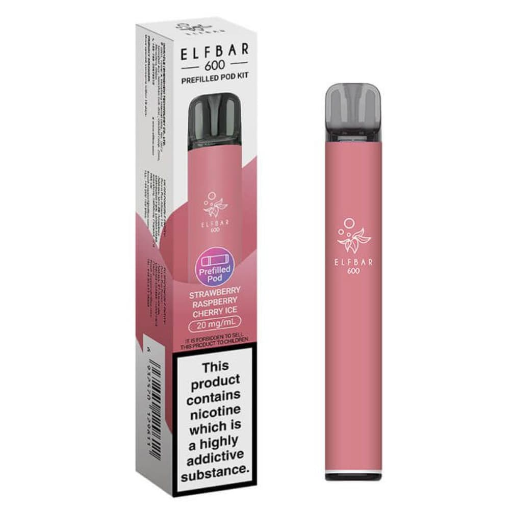  Strawberry Raspberry Cherry Ice Elf Bar 600 Prefilled Pod Kit Box of 10