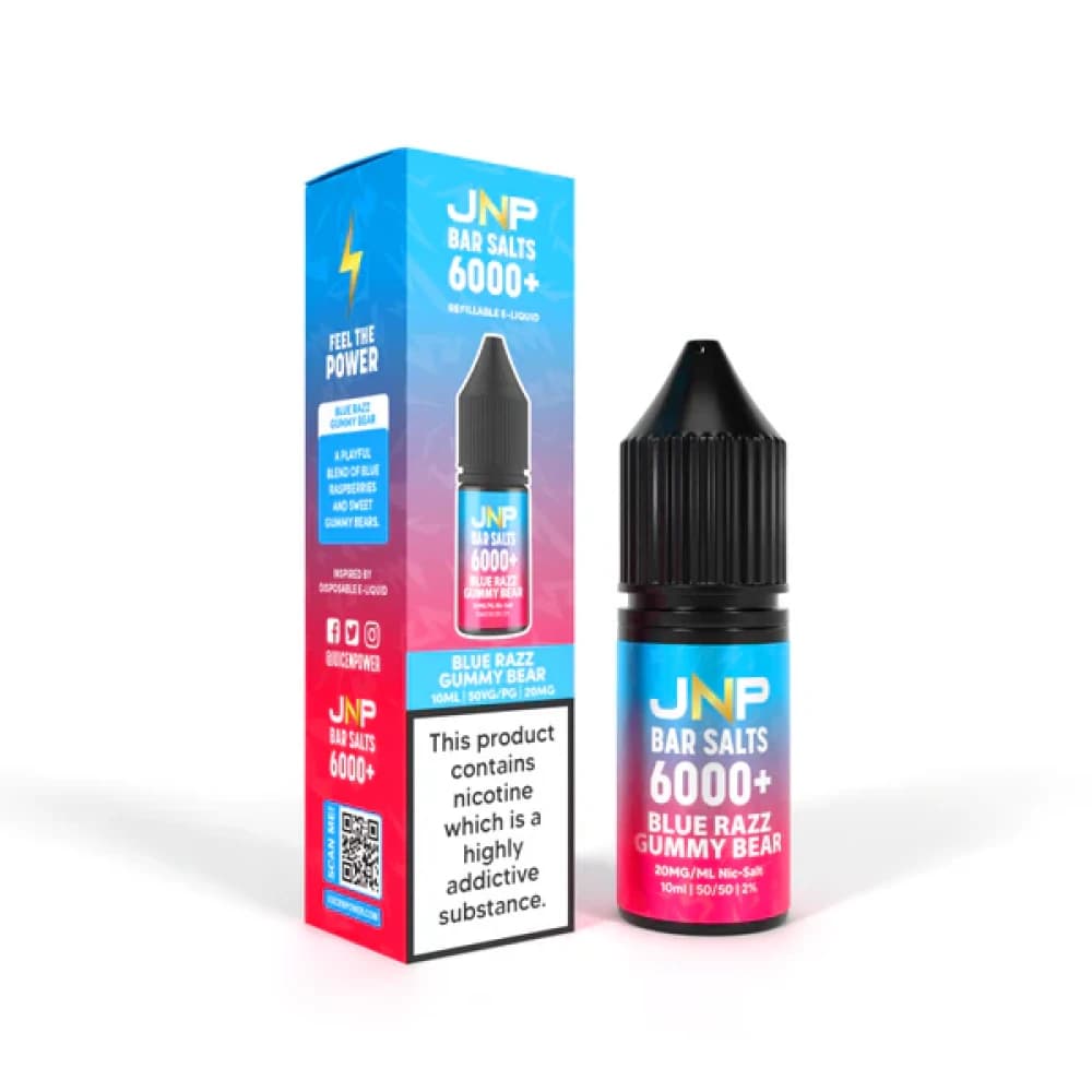  Blue Razz Gummy Bear / 10mg JNP Bar Nic Salts 6000 Box of 10
