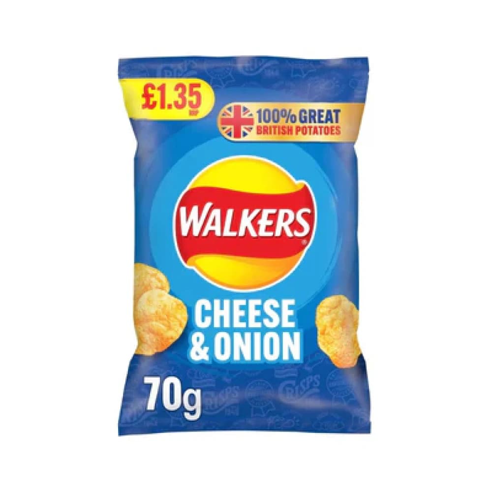  Cheese & Onion Walkers Crisps 70g - 18pk