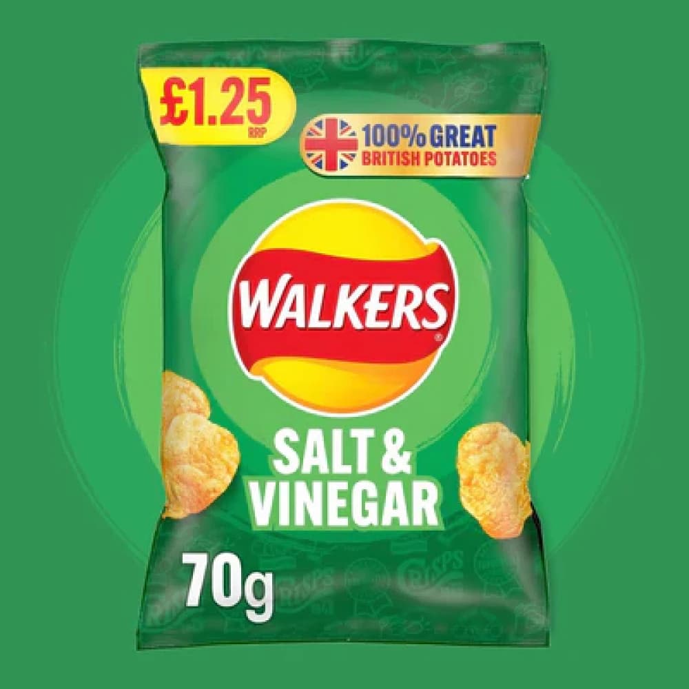  Salt & Vinegar Walkers Crisps 70g - 18pk