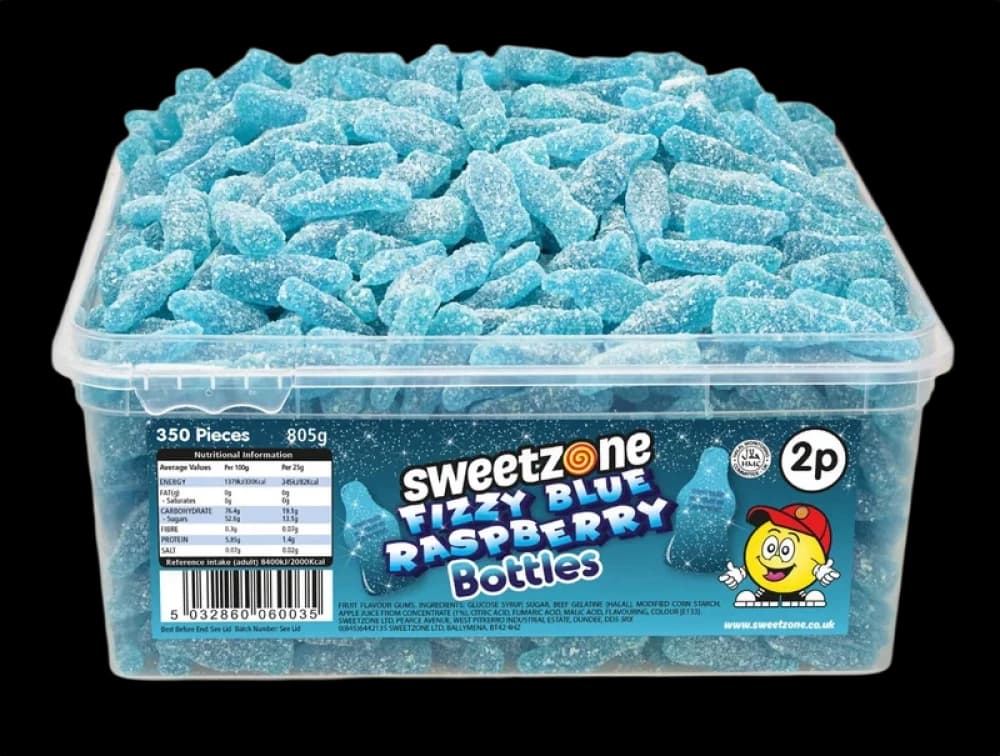  Fizzy Blue Raspberry Bottles (805g) Sweetzone Bottles Candies 805g - 6 Tubs