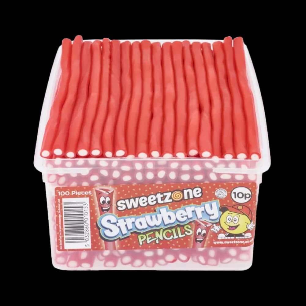  Strawberry Pencils (1100g) Sweetzone Pencils Candies 1100g - 8 Tubs