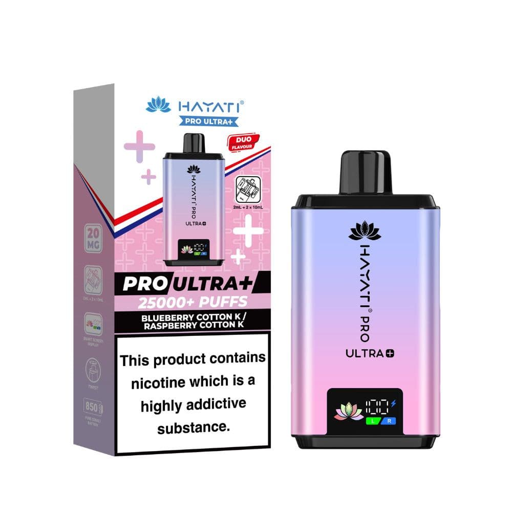Blueberry Cotton K/ Raspberry Cotton K Hayati Pro Ultra Plus 25k Vape Kit Box of 5